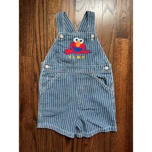 Vintage Sesame Street Elmo 2T Pinstripe Denim Shortalls Toddler Romper